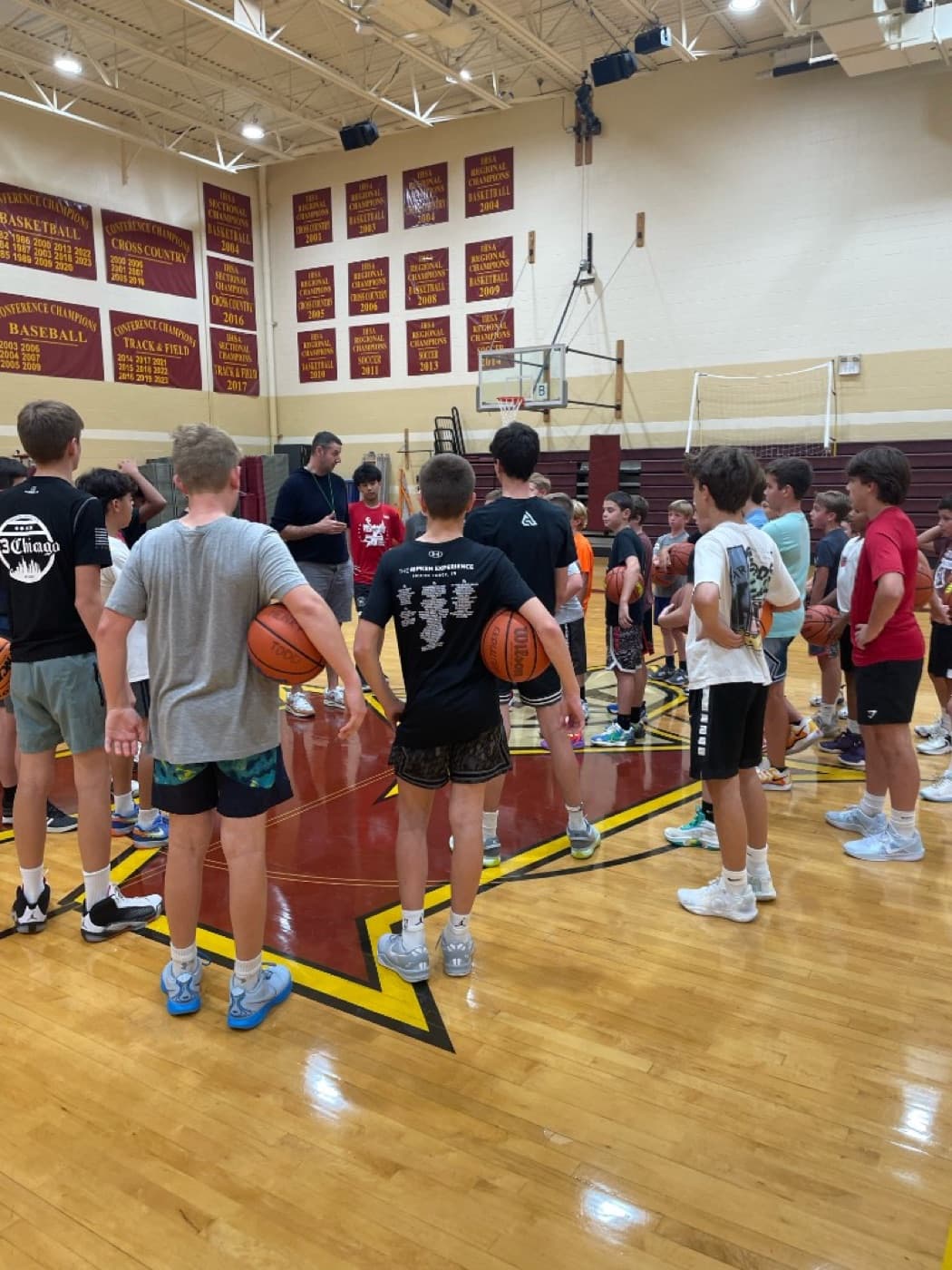 Jr Knights players gathered for a team talk at practice